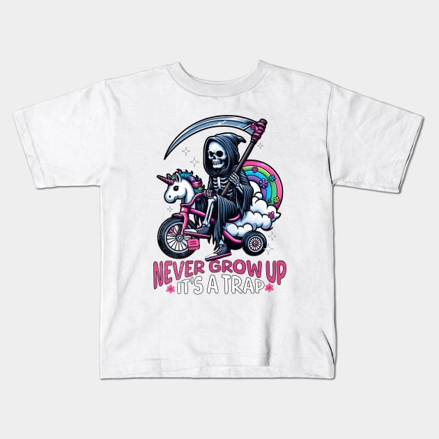 Skeleton Illustration Funny Riding a Tricycle Kids T-Shirt by alcoshirts